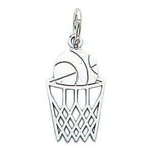  10K White Gold Basketball & Net Charm: Jewelry