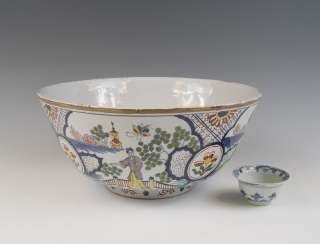   Dutch Delft Punch Bowl Chineses Ca. 1800 Marked Polychrome  