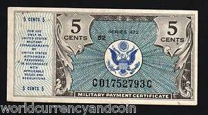 USA UNITED STATES 5 CENTS MPC SER.472 AUNC MILITARY PAYMENT 