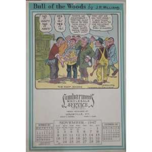 November 1947 Lumbermens Shop Cartoon Calendar, Artist J R Williams 