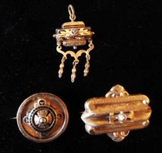 Antique Lot 3 Gold Filled VICTORIAN Brooch Pin Pendant Enamel Tube 