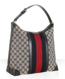 Gucci beige and navy GG canvas logo stripe hobo bag   up to 70 