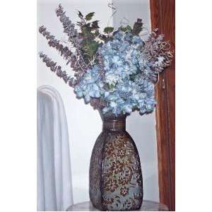   Blue Hydrangeas and Eucalyptus Floral Arrangement