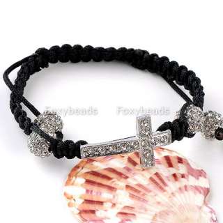   Crystal Disco Christian Cross Pave Woven Macrame Bracelet Friendship