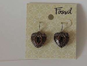 NWT Fossil Brand Bronze Heart Shape Lock Earrings  