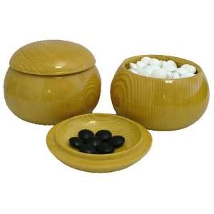   Imports Glass Go Stones in Spruce Wood Go Bowls