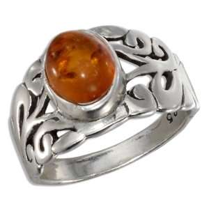  Sterling Silver Filigree Amber Ring (size 05) Jewelry