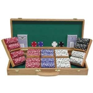  500 Chip Texas HoldEm Set w/ Genuine Oak Case Sports 