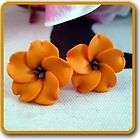 Orange Plumeria Frangipani Flower Soft Ceramic Clay Stud Earrings