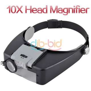 New 10X Lighted Magnifying Glass LED Head Headband Magnifier Loupe W 
