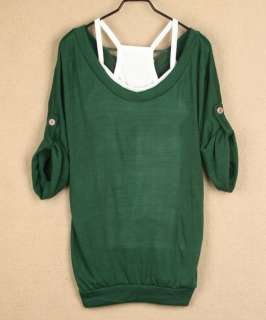 Korea Womens Backless Two Pieces Tops T shirt Cami Gray Green  