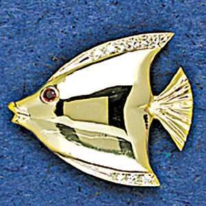  14K Gold Pave Angel Fish Brooch with Diamond Eye