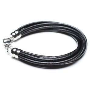 Black Leather Multiple Cord Bracelet, Stainless Steel Clasp, 1/2 Inch 
