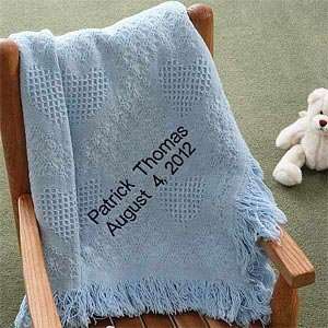    Personalized Baby Love Fringe Blanket   Sky Blue: Home & Kitchen