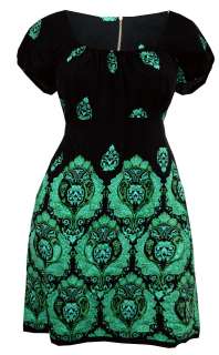 LADIES PLUS SIZE BLACK & GREEN PAISLEY PRINT TUNIC DRESS #424  