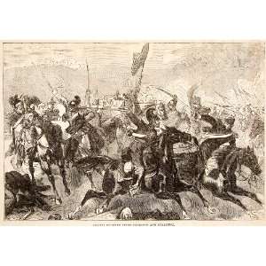  1874 Wood Engraving Combat Saxon Dragoons Chasseurs Fight 