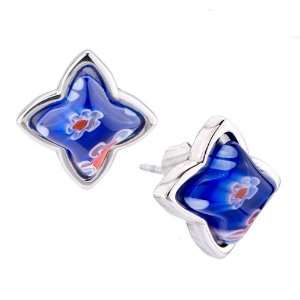  Blue Millefiori Murano Glass Re Stud Earrings: Pugster: Jewelry