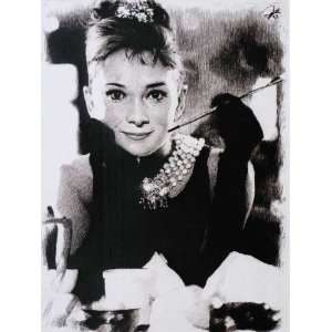  Hepburn in Breakfast at Tiffanys (1961) Sketch Portrait, Charcoal 