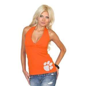  Clemson Tigers Womens Orange V Neck Halter Top: Sports 