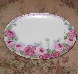 HP Oval Plate with PINK ROSES~Display~Serving or VANITY  