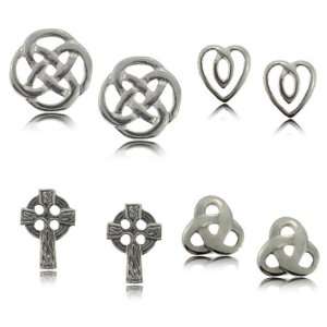  Celtic Earrings Set of 4 Silver Trinity Knot Cross Stud 