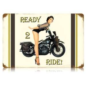  Ready to Ride Pinup Girls Vintage Metal Sign   Victory 