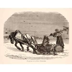 1886 Wood Engraving Funeral Poor Russian horse Sled Faith Body Other 