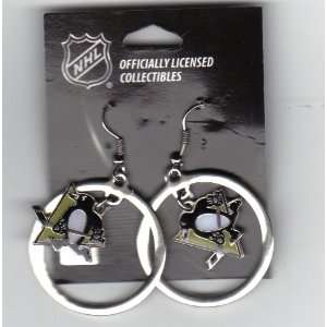  Pittsburgh Penguins Earrings Large Round with Penguin in the Center 