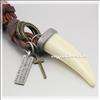 Mens Genuine Leather Necklace Wolf Tooth Pendant 4T013  