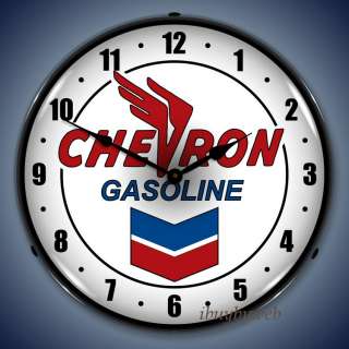 Retro Nostalgic Chevron Gasoline Gas Lighted Clock Sign  
