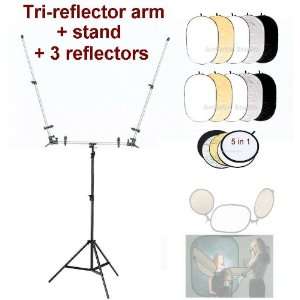  Tri Reflector holder Arm kit with Light Stand + 3 5in1 Reflectors 