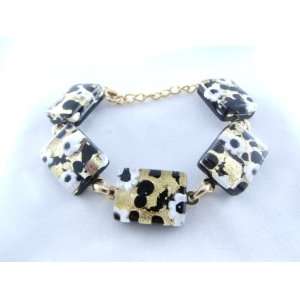  Black Gold Flower Murano Glass Venetian Bracelet Jewelry Jewelry