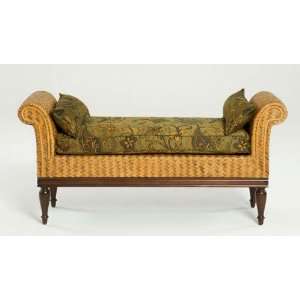  Rattan & Mahogany Indoor & Outdoor Bench w Upholstered 