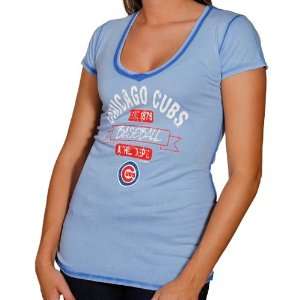  MLB Chicago Cubs Ladies Seam Wash Premium V neck T Shirt 