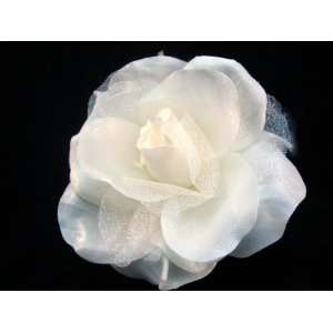  White Sheer Shimmer Rose Hair Flower Clip 