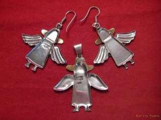 Sterling & Brass Accent Cowboy Angel Pendant & Earrings  