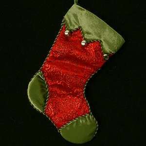   Green Fabric Christmas Stocking Glitter Swirls & Jingle Bells #198132