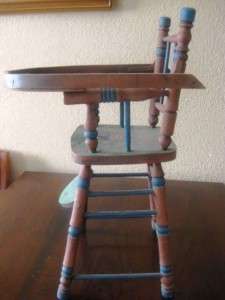   Antique Hand Painted Wooden Doll High Chair Toy BEAUTIFUL  