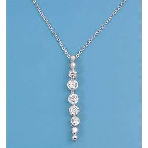  Sterling Silver Round Drop CZ Necklace: Jewelry