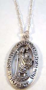 Silver Plated 24 Figaro Necklace W/ Pewter Saint Christopher Pendant 