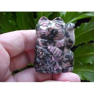   Gemqz Rhodonite Carved Lucky CAT Left PAW Cute  