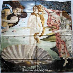 Art 100% Silk Scarf Wrap Oil painting Birth of Venus  