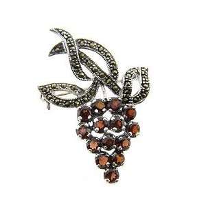    Sterling Silver Marcasite Genuine Garnet Grape Brooch Jewelry
