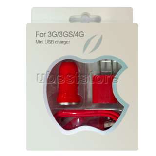 Red USB 3 in 1 Car Charger+AC Charger+Cable for iphone 3G 3GS 4G U.S 