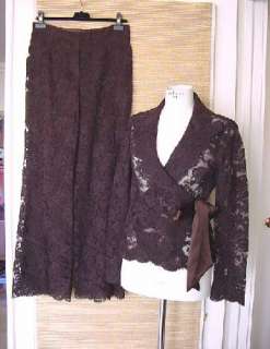 MONIQUE LHUILLIER exquisite 4 pc brown lace suit MINT 8  