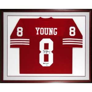 Steve Young San Francisco 49ers Framed Autographed Red Jersey with HOF 