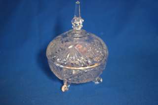   ROUND 3 TOED CANDY DISH WITH LID STAR BURST & FAN PATTERN  