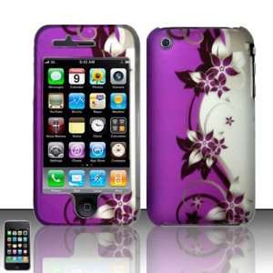 For iPhone 3G/3GS (AT&T) Purple/Silver Vines Design Cover Snap On Hard 