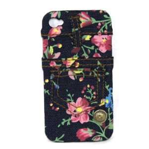  Floral Jeans Design Fabric Case for Apple Iphone 4 / 4G 