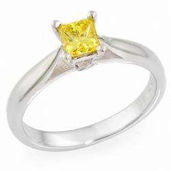 14k White Gold 1/3ct TDW Yellow Diamond Solitaire Ring  Overstock